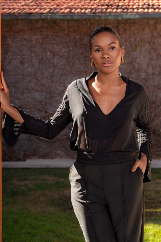 MODENA SHIRT WITH HANDCRAFTED BIAS TRIM - Black