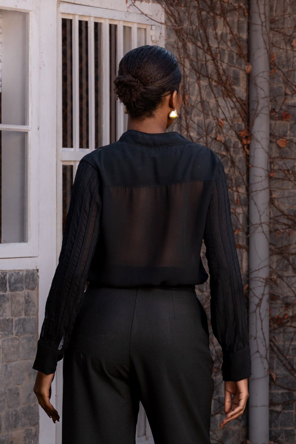 MODENA SHIRT WITH HANDCRAFTED BIAS TRIM - Black