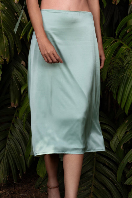 DIAMANTINA SILK MIDI SKIRT - Mint Green