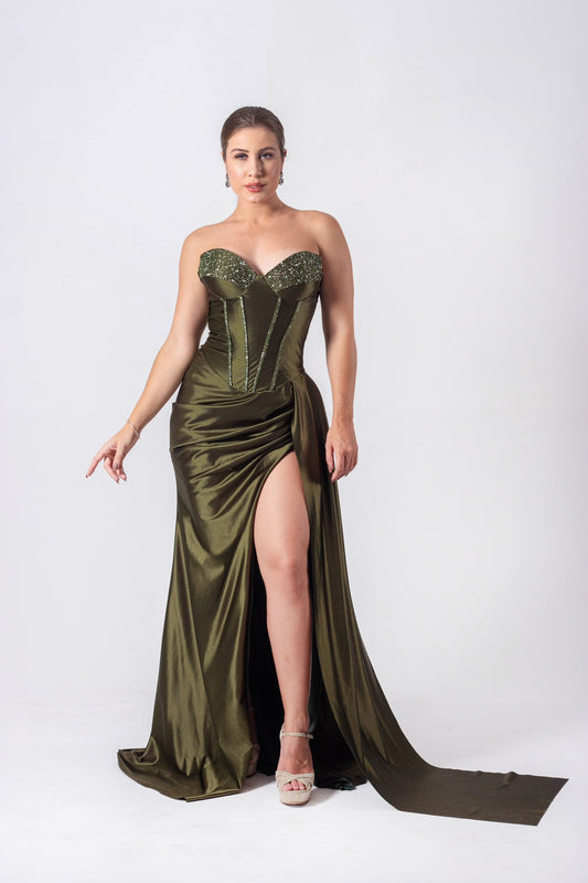 CHERBOURG DRESS - Olive Green