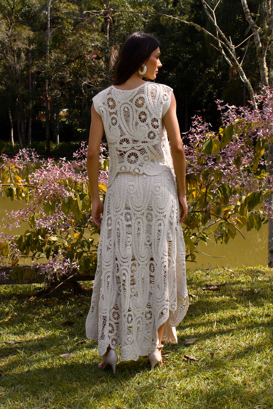 PARU CROCHET MIDI SKIRT - Off White