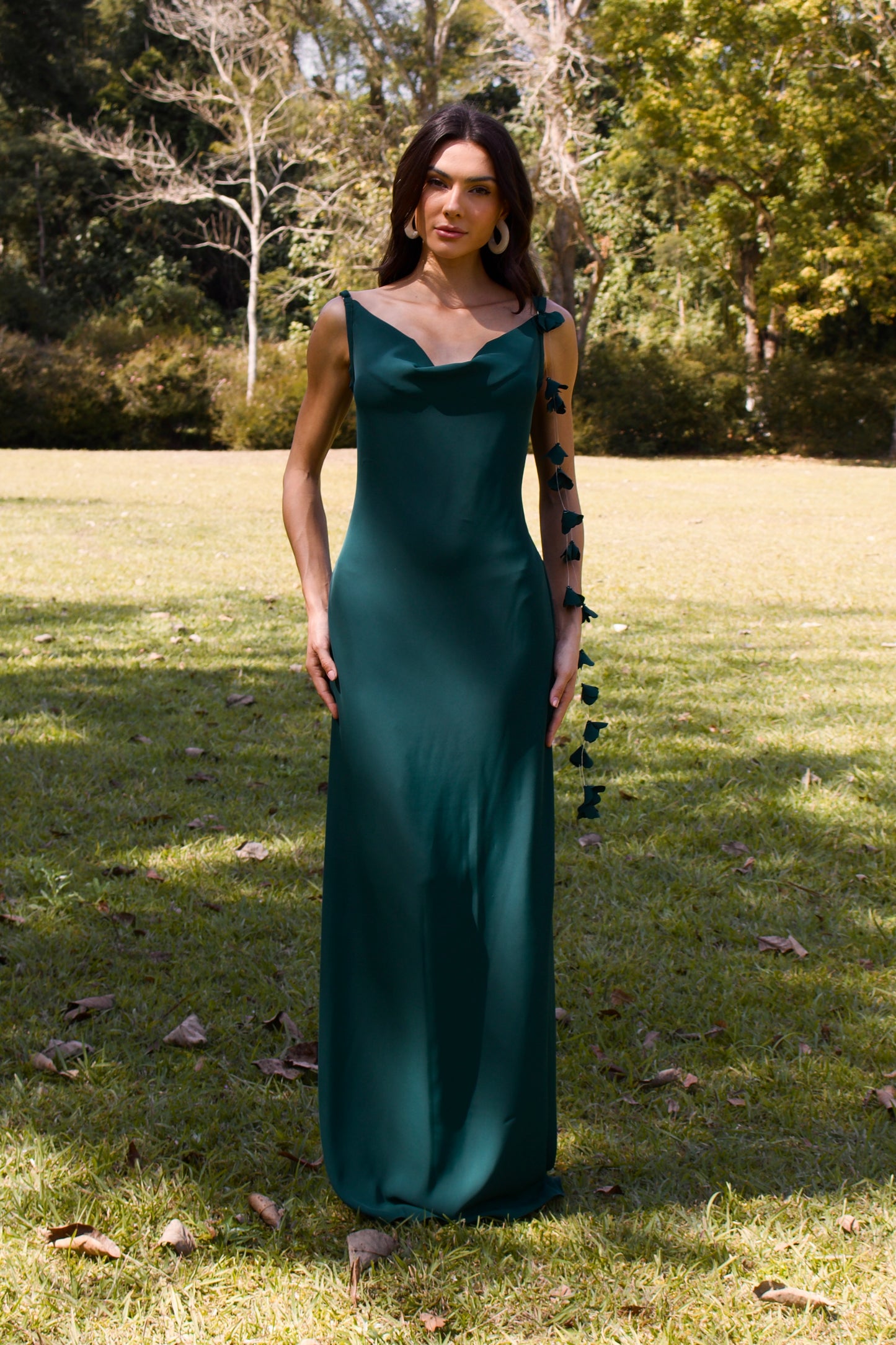 ITAPUÃ MAXI DRESS WITH FLORAL - Emerald Green