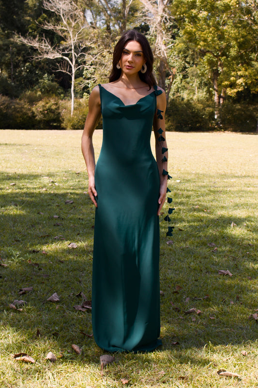 ITAPUÃ MAXI DRESS WITH FLORAL - Emerald Green