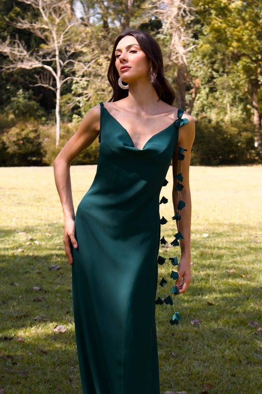 ITAPUÃ MAXI DRESS WITH FLORAL - Emerald Green