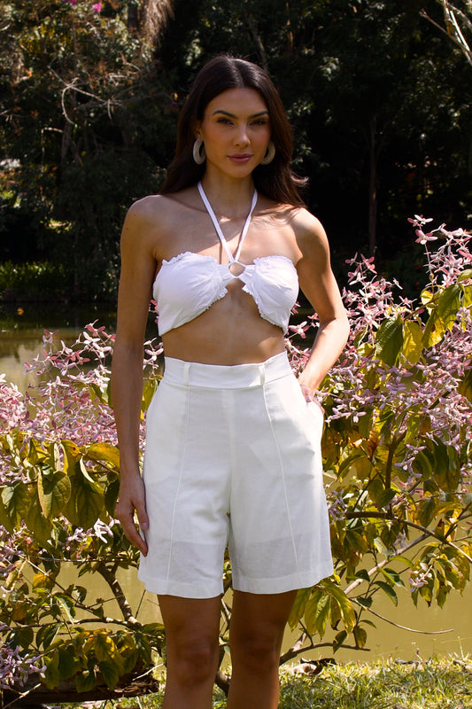 PARATY LINEN SHORTS - Off White