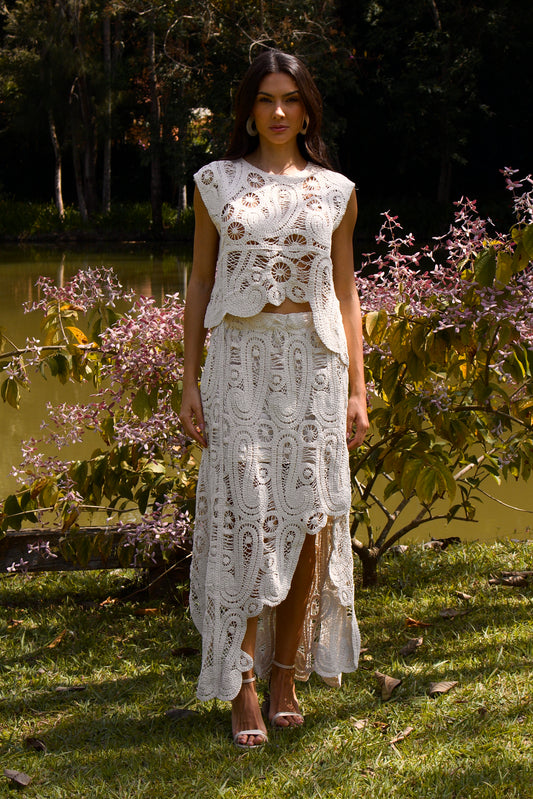 PARU CROCHET MIDI SKIRT - Off White