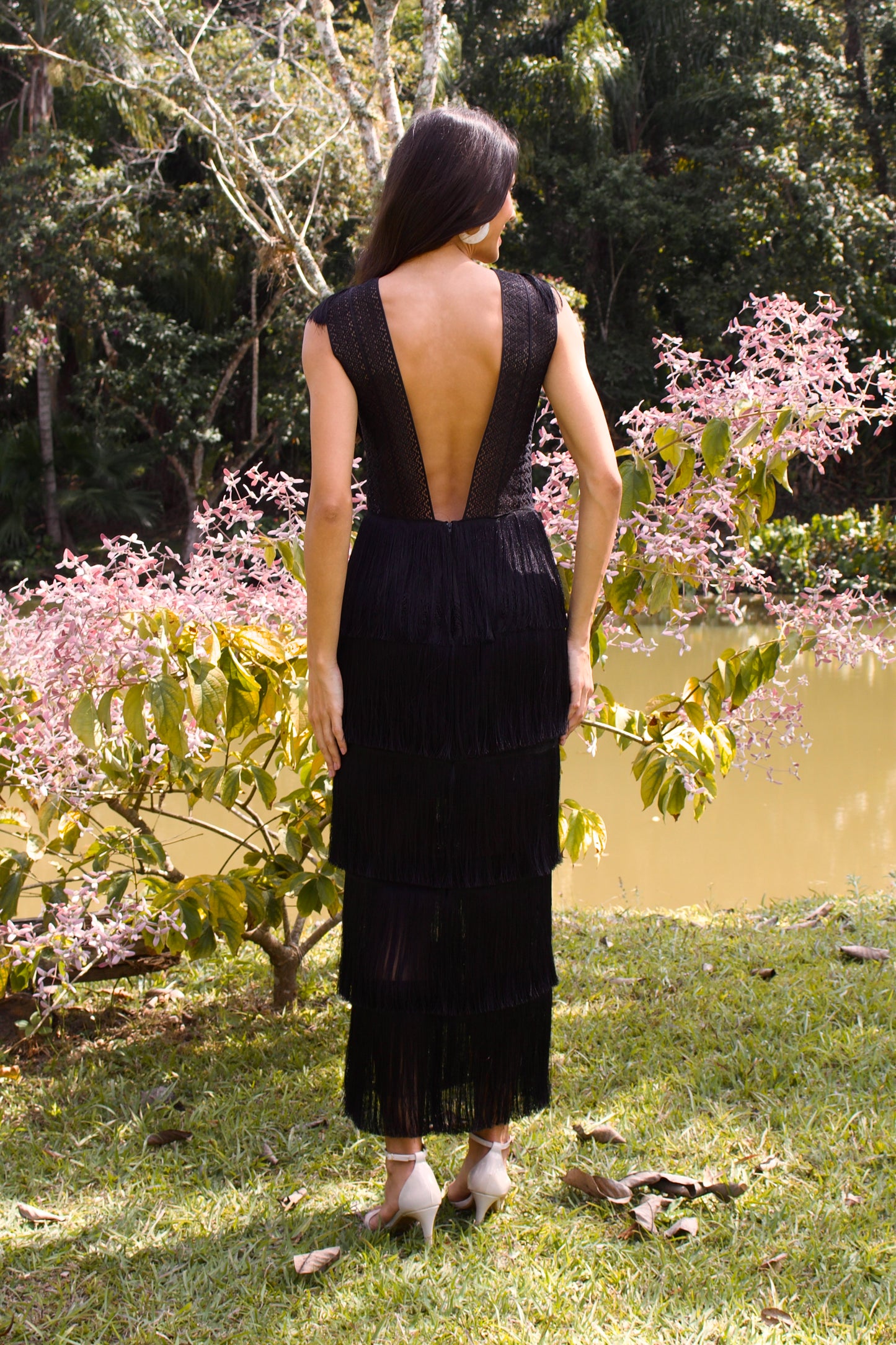 AMAPÁ FRINGE MAXI DRESS - Black