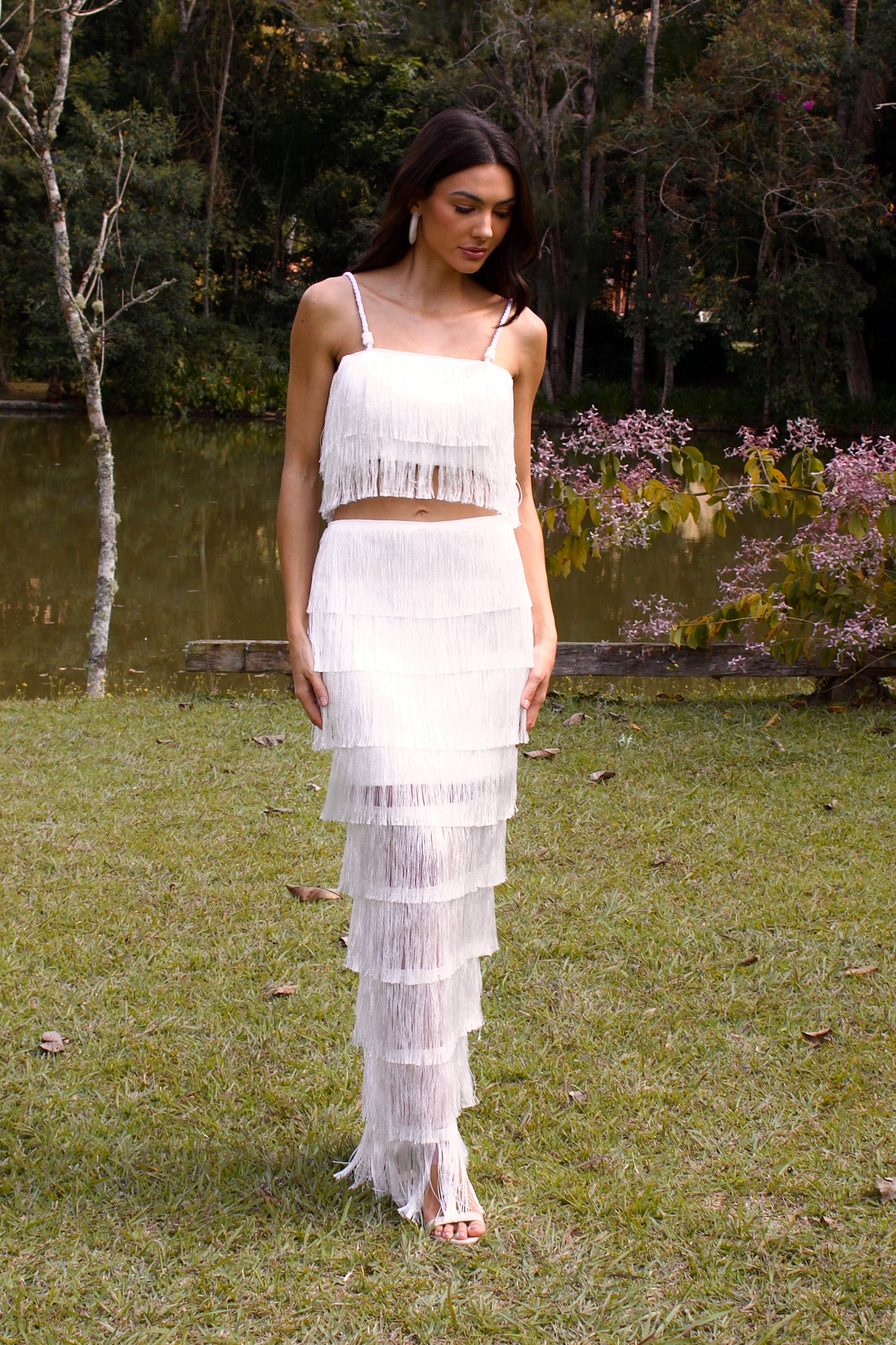 ITAPOÁ FRINGE MAXI SKIRT - White