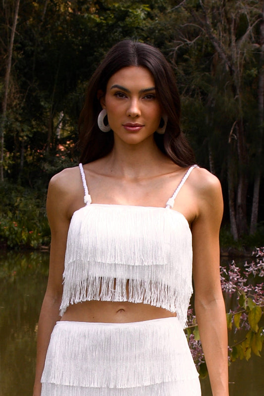 ITAPOÁ FRINGED CROPPED TOP - White