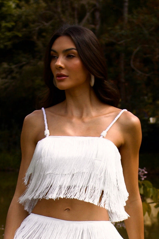 ITAPOÁ FRINGED CROPPED TOP - White