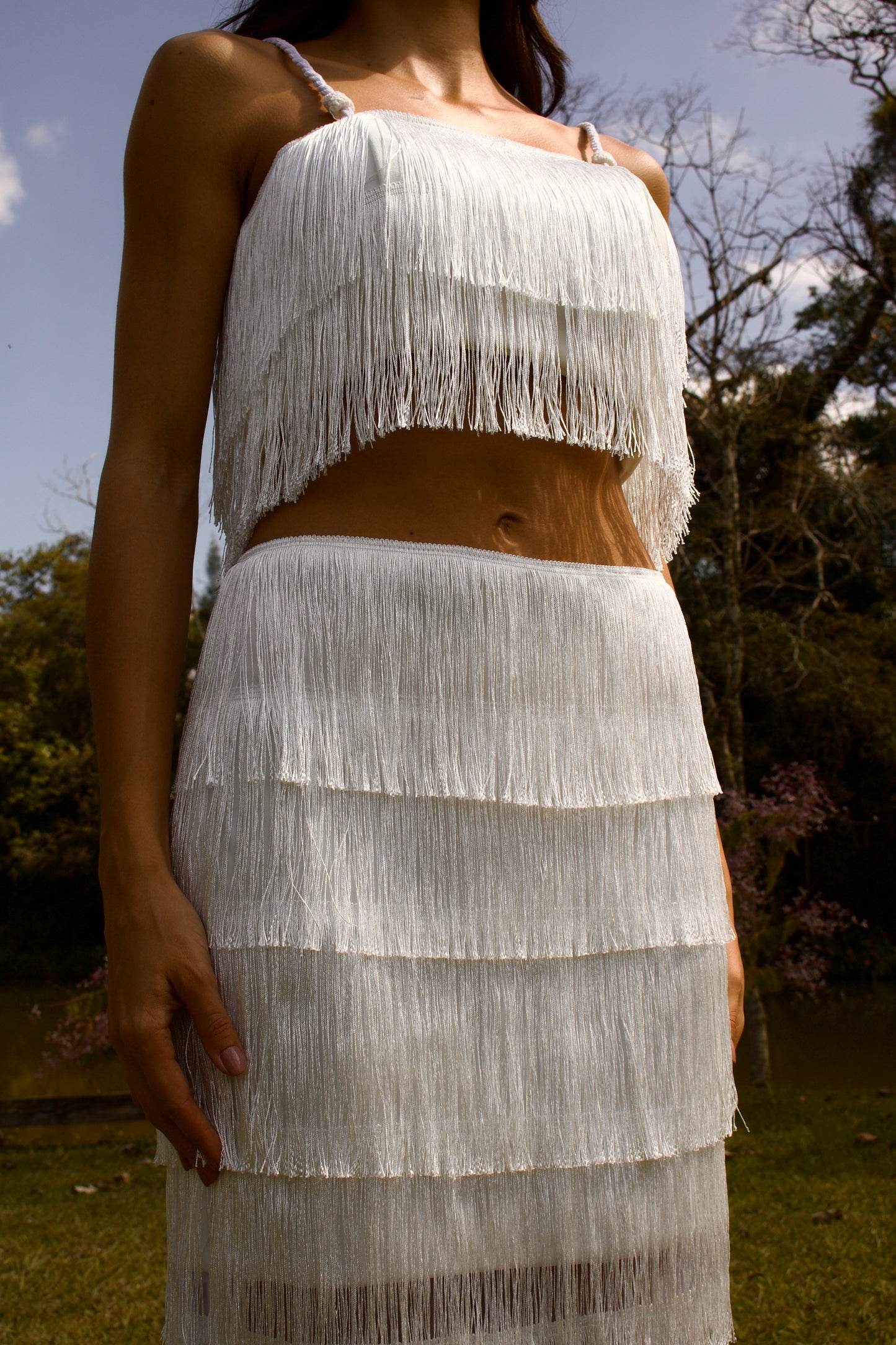 ITAPOÁ FRINGE MAXI SKIRT - White