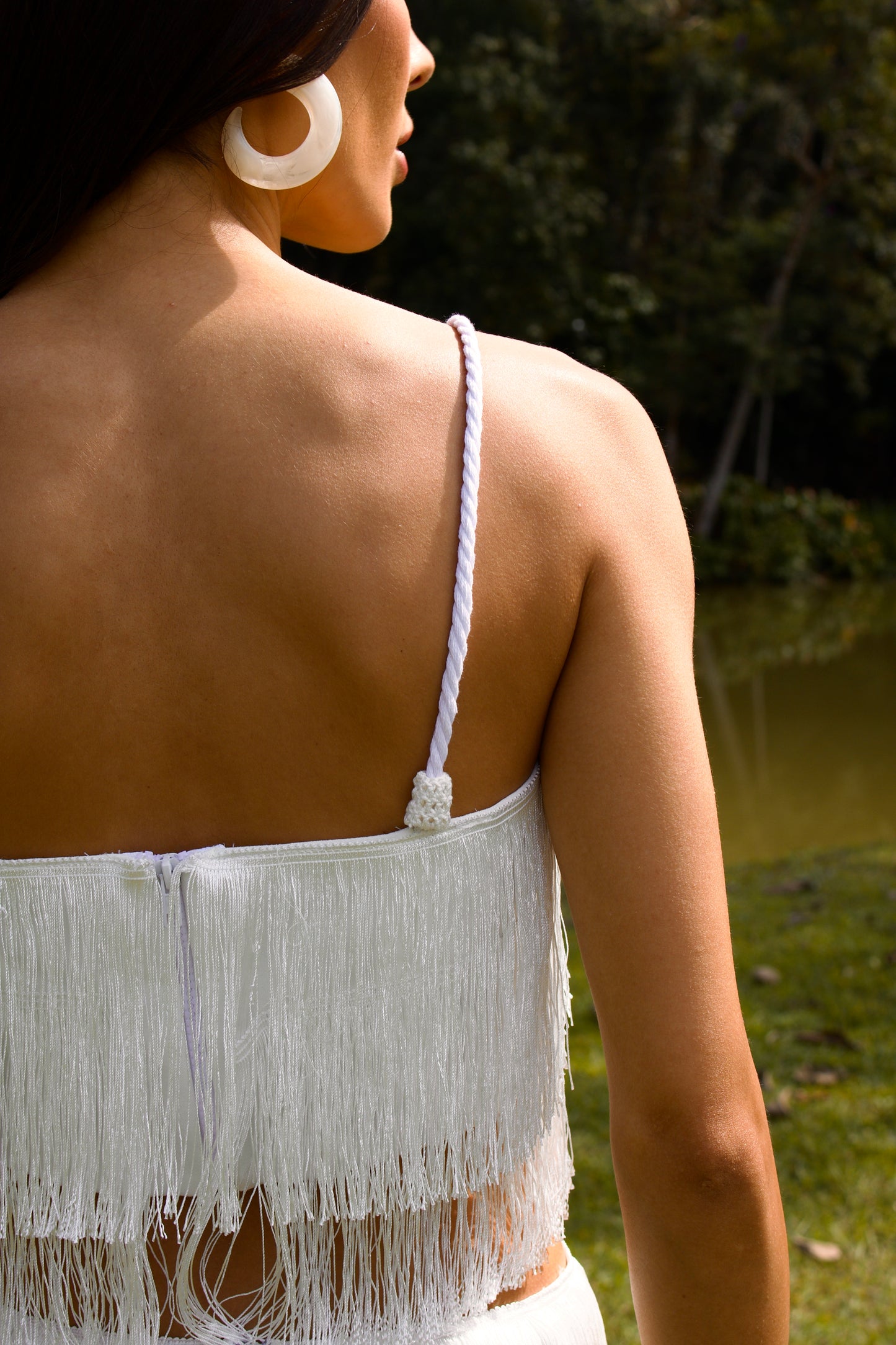 ITAPOÁ FRINGED CROPPED TOP - White