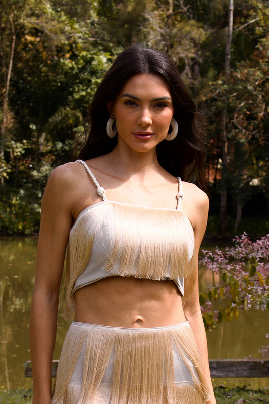 TAIPU FRINGED CROPPED TOP - Off White