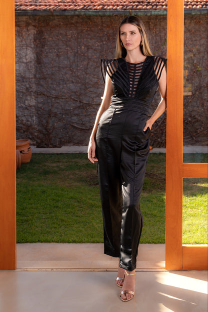 PADOVA JUMPSUIT WITH HANDCRAFTED BIAS - Black