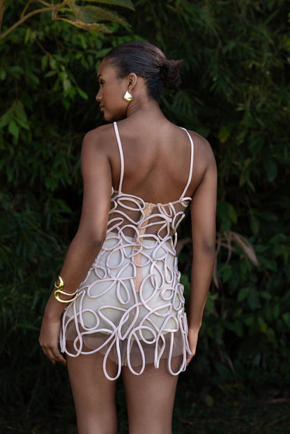 CAETÊ HANDMADE BIAS HALTERNECK MINI DRESS - Off White
