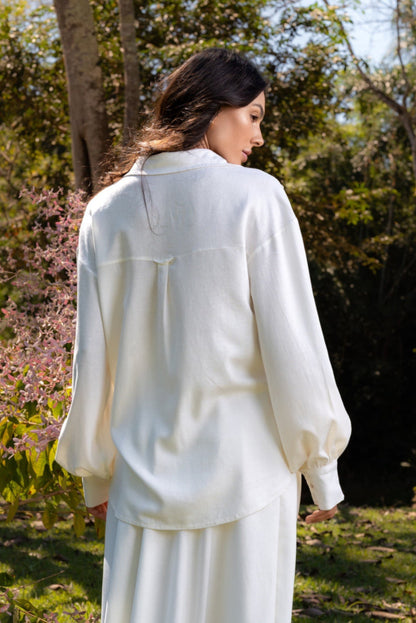 CAMBURI LINEN SHIRT WITH HANDMADE CORD - Off White