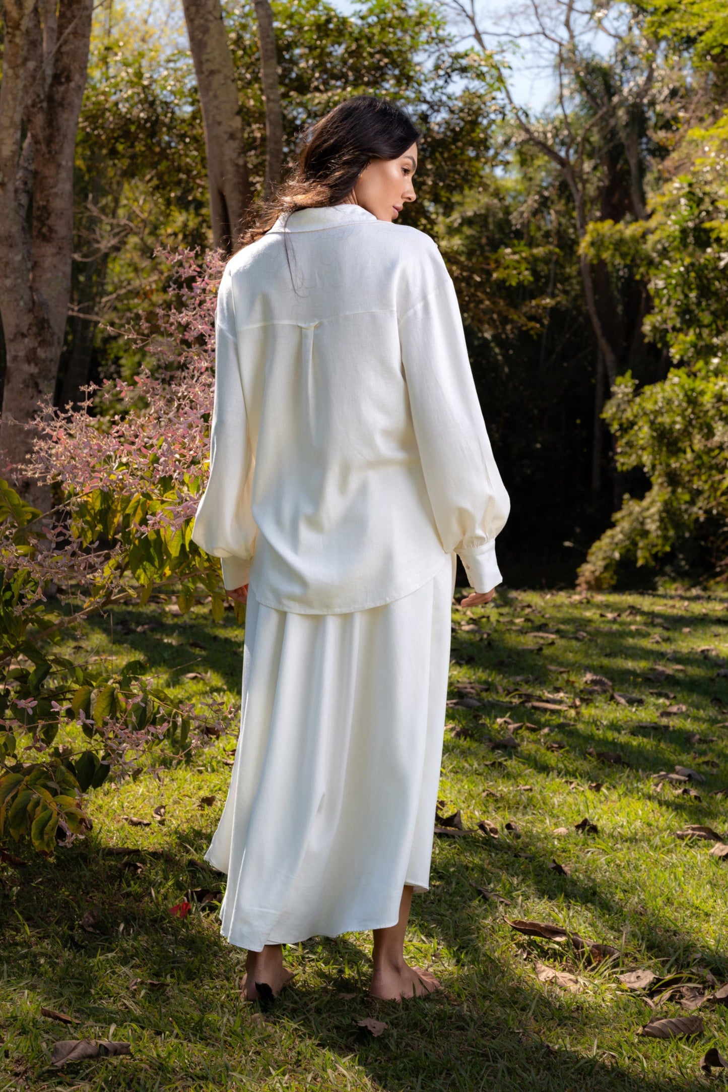 CAMBURI LINEN MIDI SKIRT WITH  HANDMADE CORD - Off White