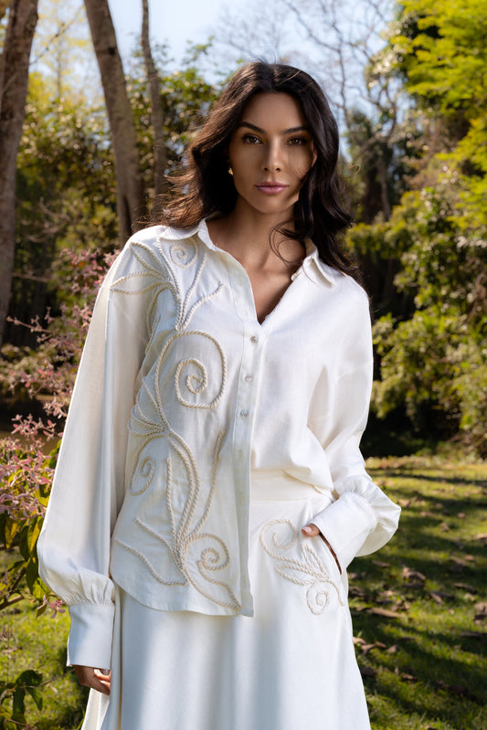 CAMBURI LINEN SHIRT WITH HANDMADE CORD - Off White