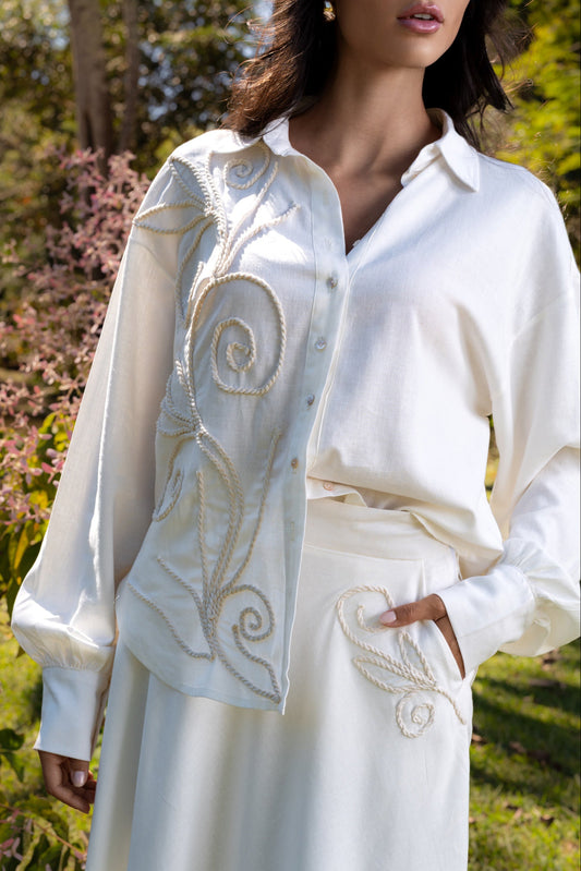 CAMBURI LINEN SHIRT WITH HANDMADE CORD - Off White