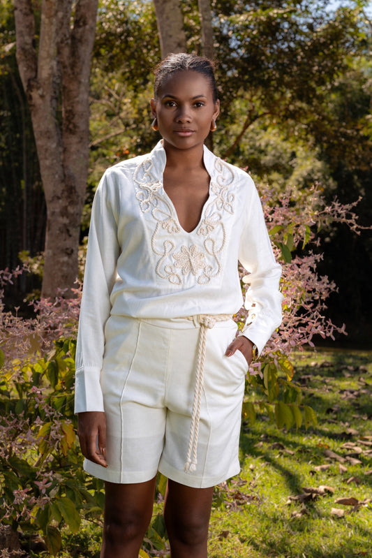 PARATY LINEN SHORTS WITH ROPE BELT - White
