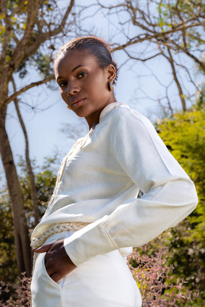PARATY LINEN TUNIC WITH HANDMADE CORD - White