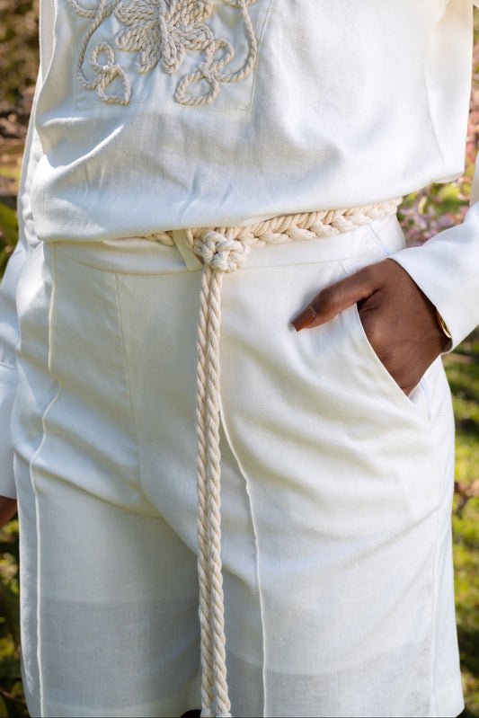 PARATY LINEN SHORTS WITH ROPE BELT - White