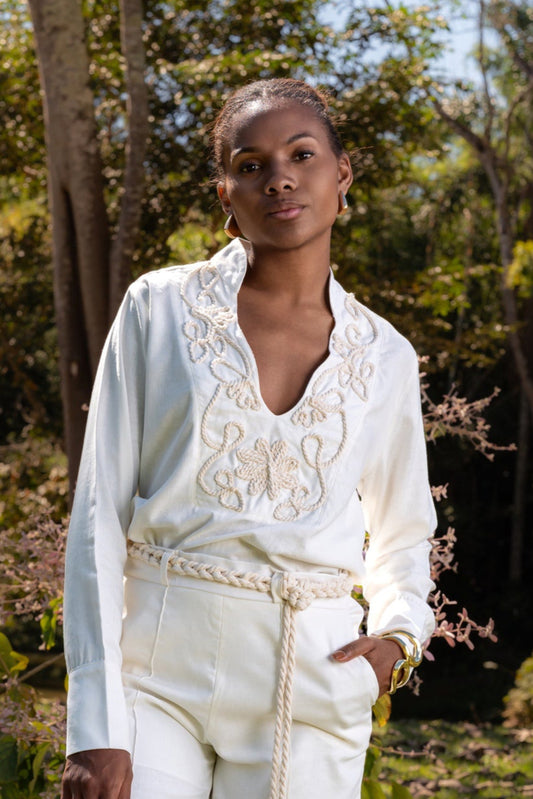 PARATY LINEN TUNIC WITH HANDMADE CORD - White