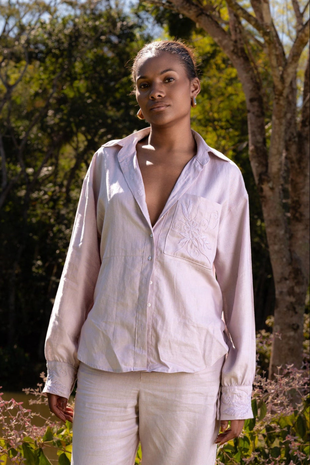 INHOTIM HAND-EMBROIDERED LINEN SHIRT - Rose Mauve