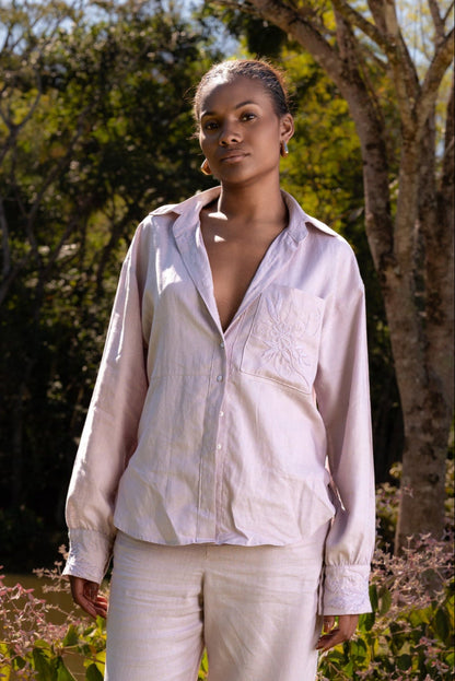INHOTIM HAND-EMBROIDERED LINEN SHIRT - Rose Mauve