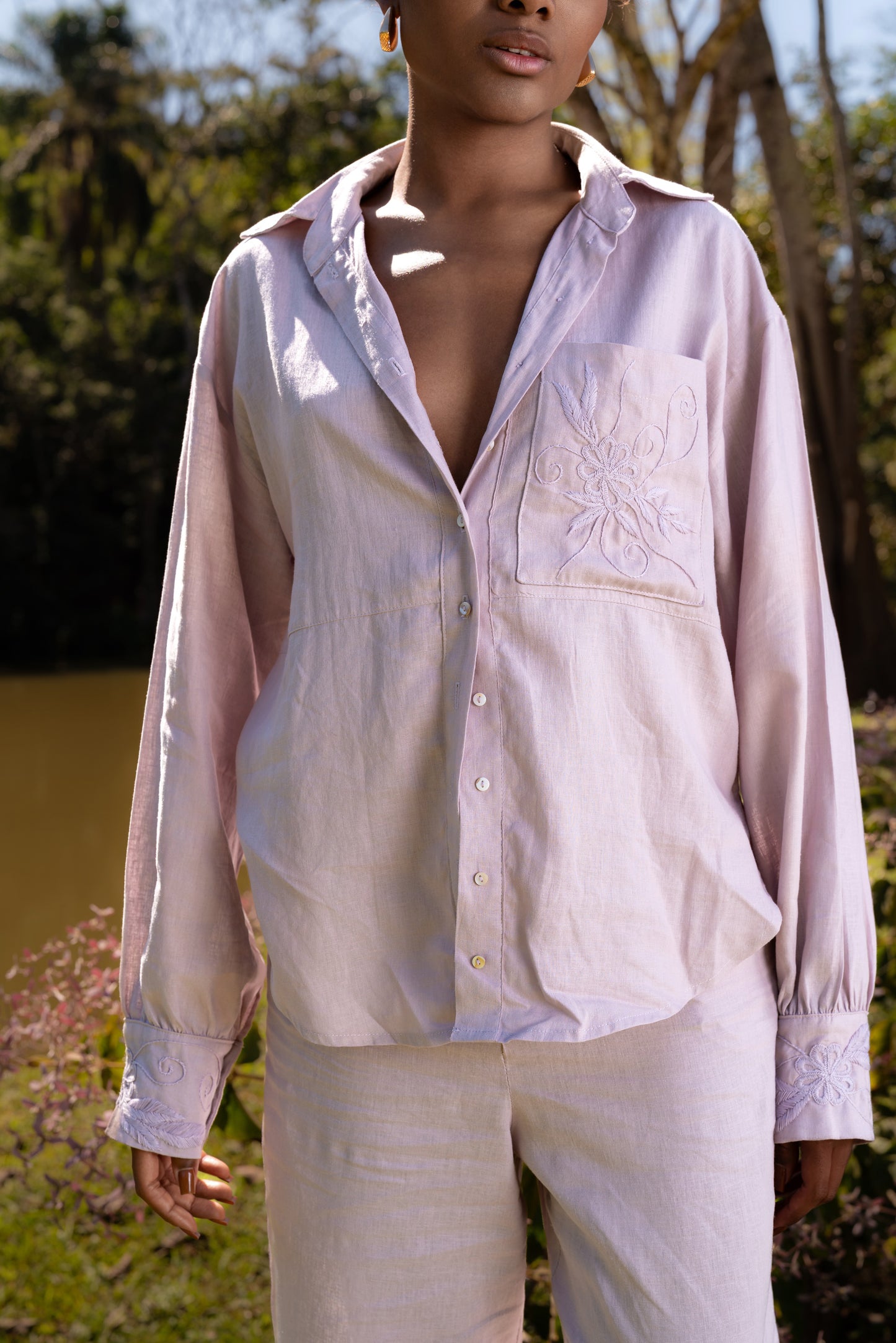 INHOTIM HAND-EMBROIDERED LINEN SHIRT - Rose Mauve