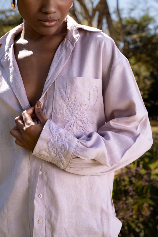 INHOTIM HAND-EMBROIDERED LINEN SHIRT - Rose Mauve
