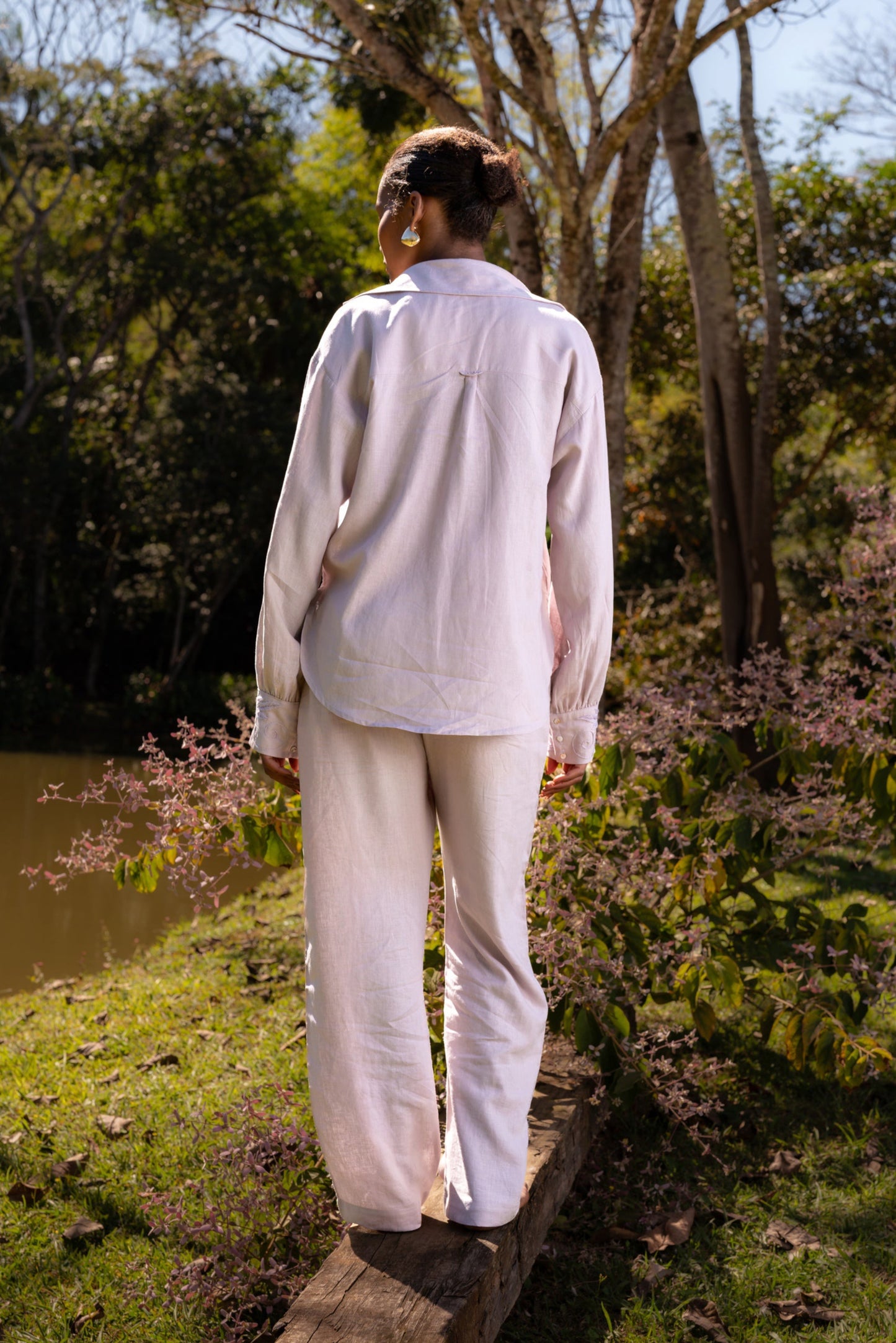 INHOTIM HAND-EMBROIDERED LINEN PANTS - Rose Mauve