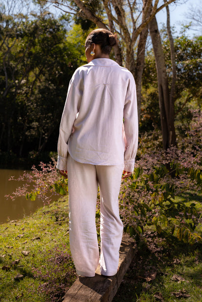 INHOTIM HAND-EMBROIDERED LINEN PANTS - Rose Mauve