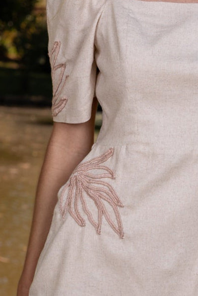 ARRAIAL LINEN MINI DRESS WITH HANDMADE CORD - Off White