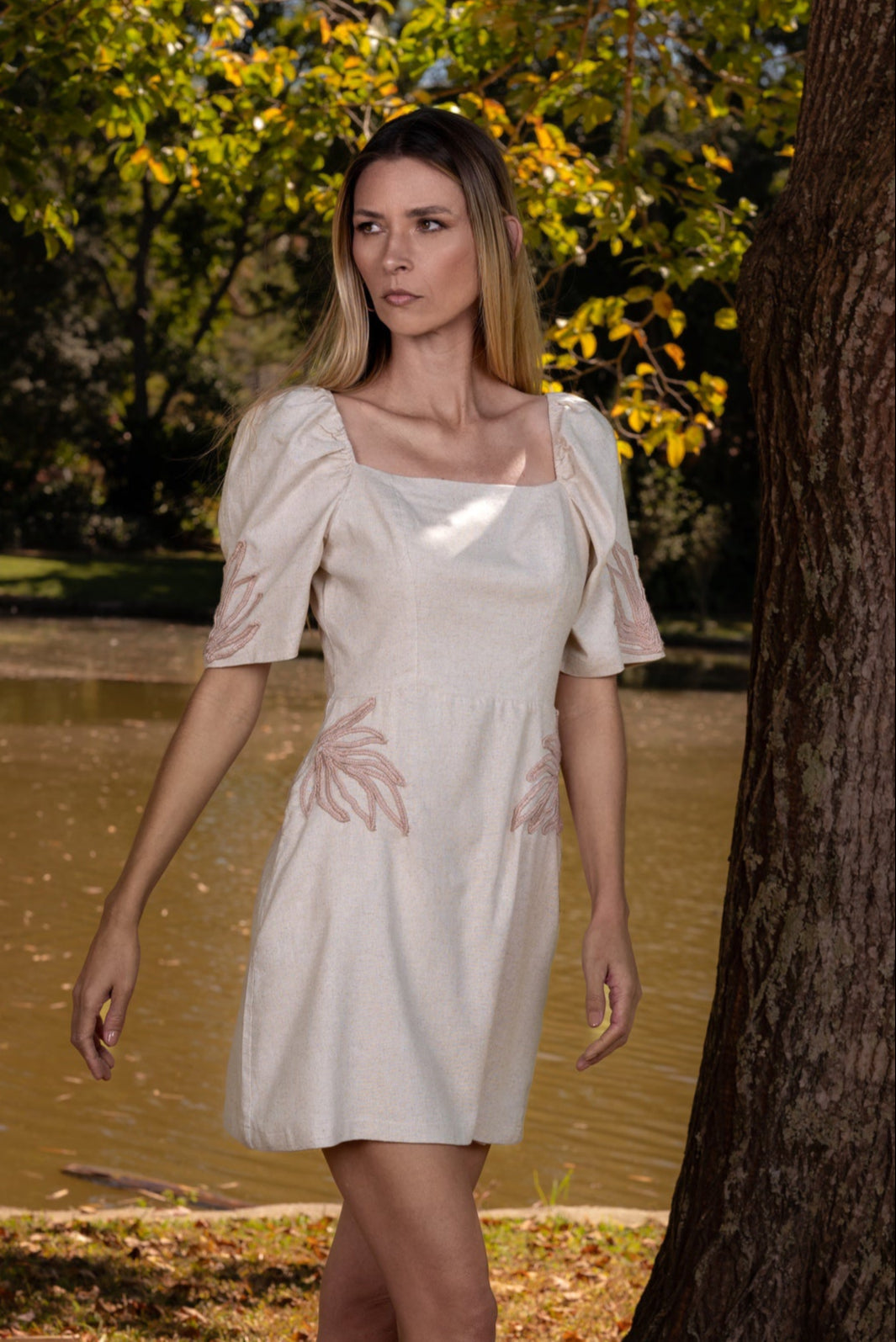 ARRAIAL LINEN MINI DRESS WITH HANDMADE CORD - Off White
