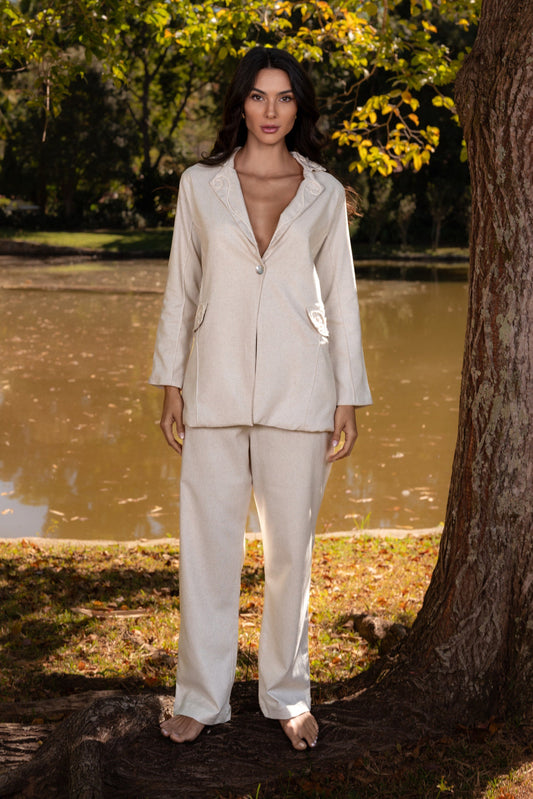 BRASÍLIA LINEN PANTS WITH HANDMADE CORD - Off White