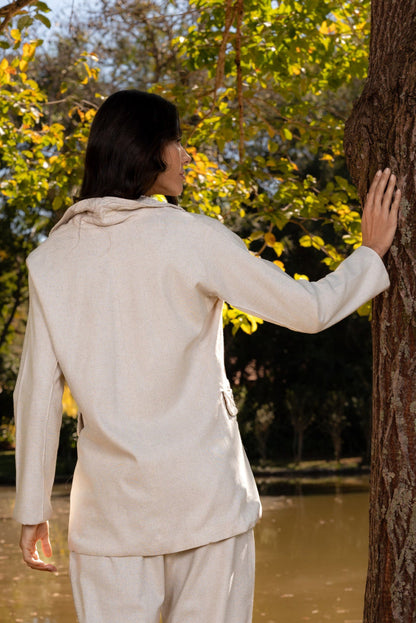 BRASÍLIA LINEN BLAZER WITH HANDMADE CORD - Off White