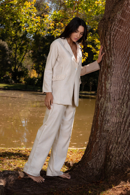 BRASÍLIA LINEN PANTS WITH HANDMADE CORD - Off White