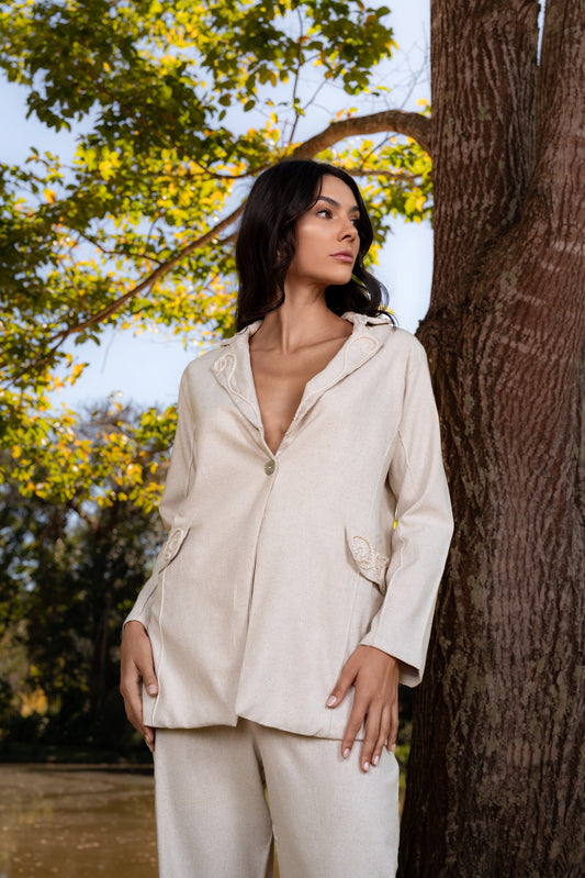 BRASÍLIA LINEN BLAZER WITH HANDMADE CORD - Off White
