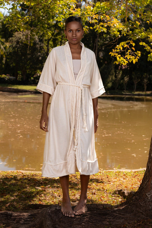 ILHABELA LINEN MIDI COVERUP WITH CORD - Off White