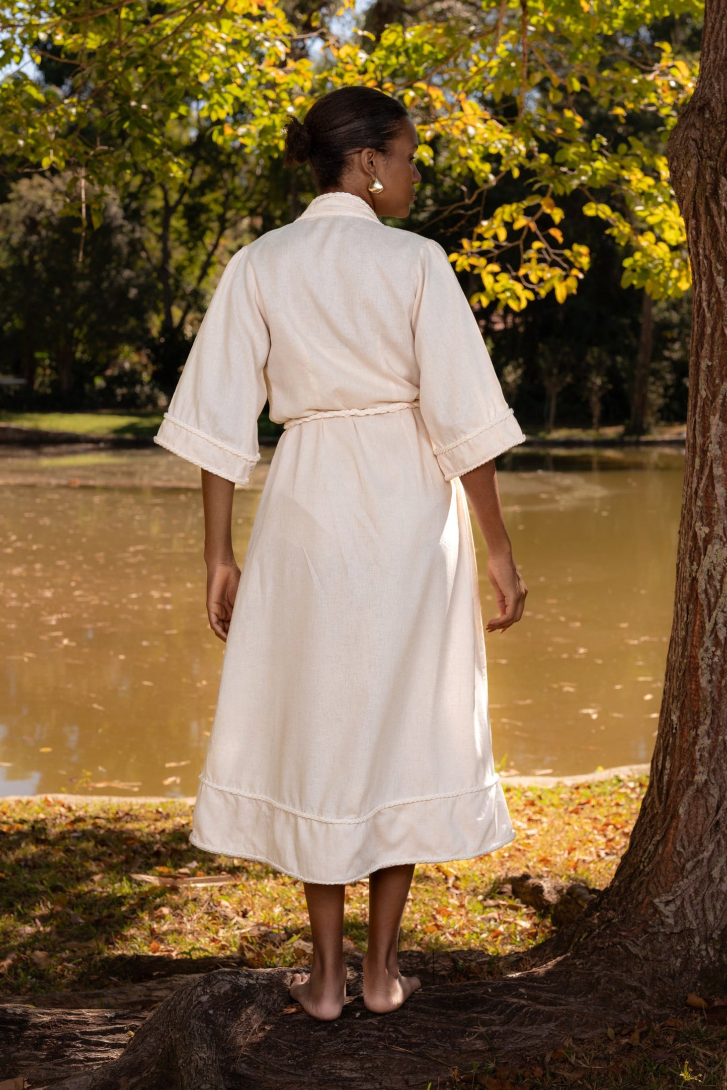 ILHABELA LINEN MIDI COVERUP WITH CORD - Off White