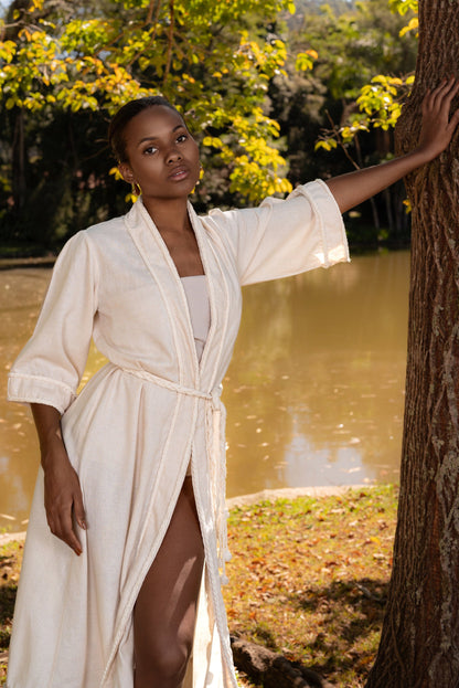 ILHABELA LINEN MIDI COVERUP WITH CORD - Off White