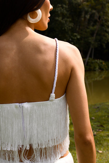 ITAPOÁ FRINGE MAXI SKIRT - White