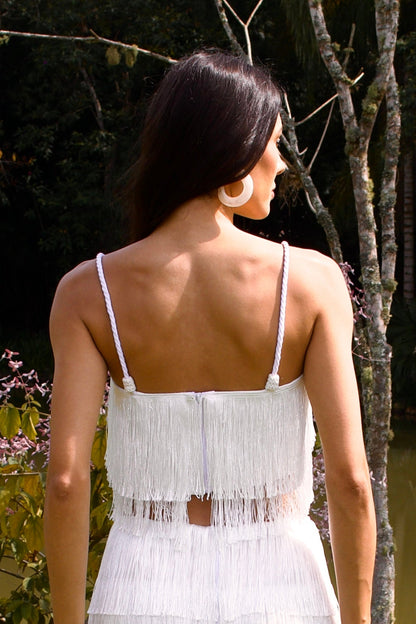 ITAPOÁ FRINGED CROPPED TOP - White