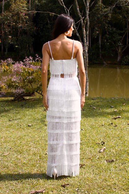 ITAPOÁ FRINGE MAXI SKIRT - White